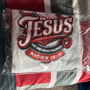 Heather grey crew shirt. with Red and Black Design. Large made with love.